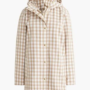 J. Crew NWT Water Repellent Jacket with Hood. Tan and White Check. XL